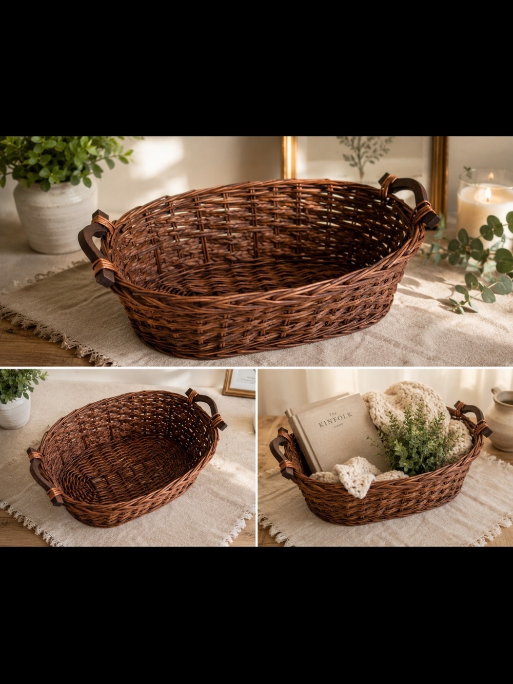 Woven Brown Decorative Storage Basket with Handles
